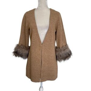 Soft Surroundings Wool Cardigan Duster Women’s Size PL Removable Faux Fur Cuffs